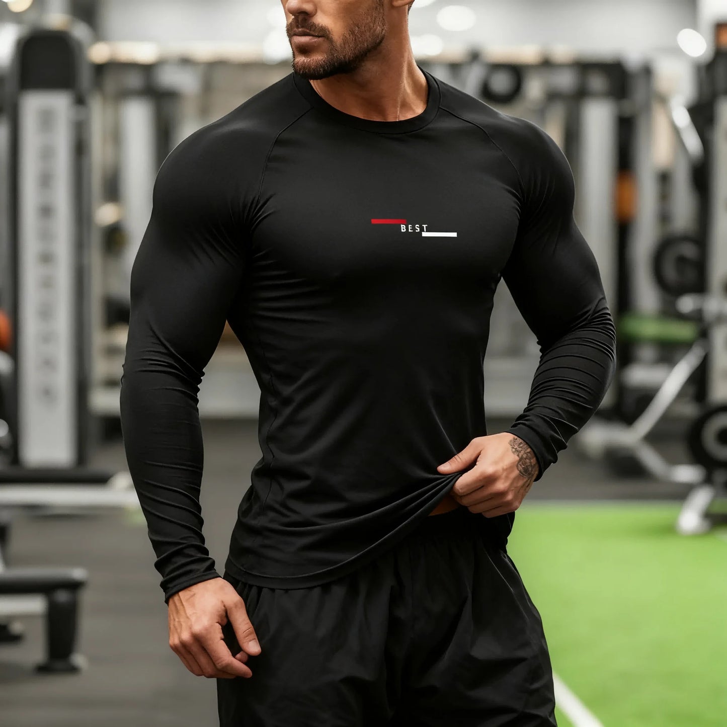 Men's Quick Dry Compression T-Shirt - Long Sleeve Gym Top