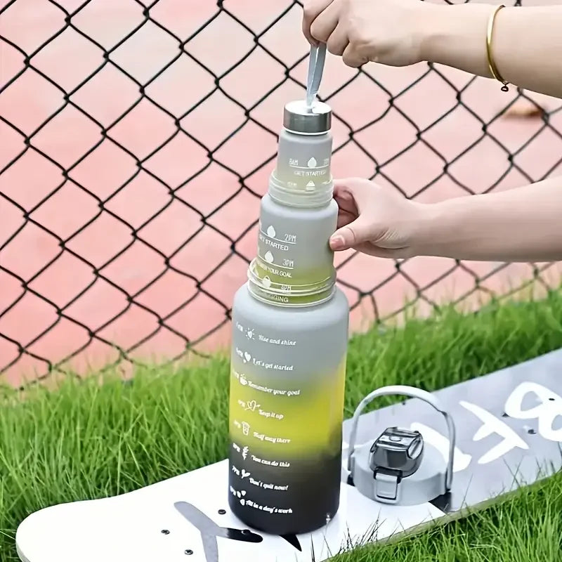 Sports Water Bottles Set - 3 Piece Gradient Leakproof Bottles with Straw