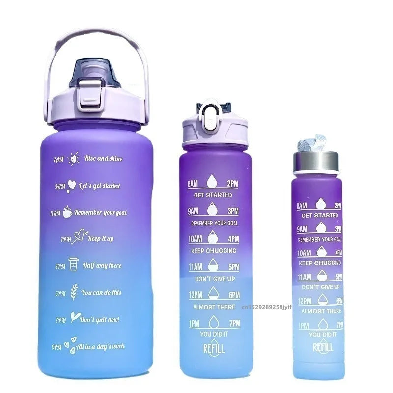 Sports Water Bottles Set - 3 Piece Gradient Leakproof Bottles with Straw