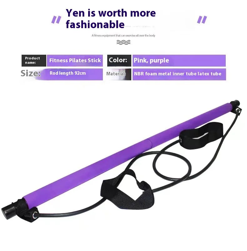 Pilates Stick - Adjustable Fitness Bar with Resistance Bands