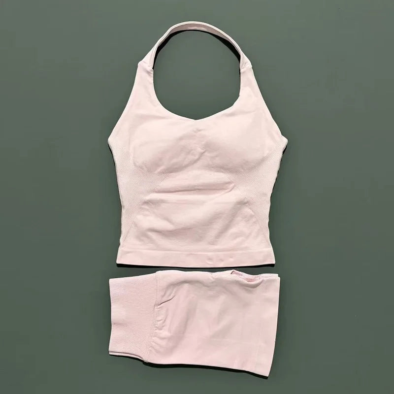 Women's Halter Top & Shorts Set - Seamless Yoga Workout Suit