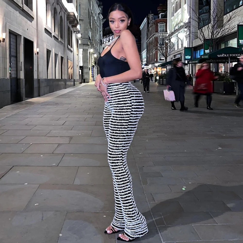 Color Block Stripe Pants - High Waist Loose Sweatpants