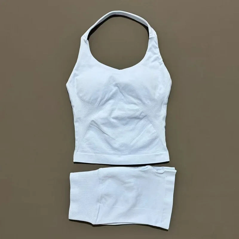 Women's Halter Top & Shorts Set - Seamless Yoga Workout Suit