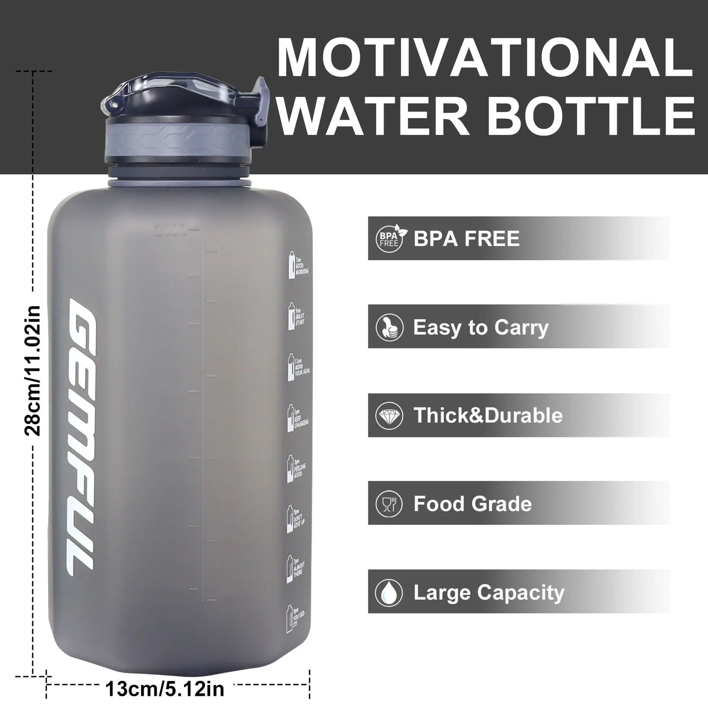 2.2 Liter Water Bottle with Straw - Large Sports Jug