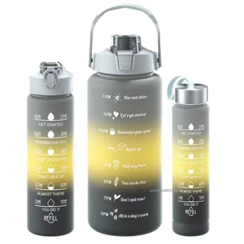 Sports Water Bottles Set - 3 Piece Gradient Leakproof Bottles with Straw