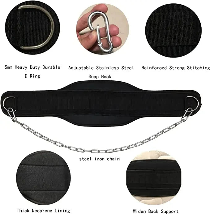 Weight Lifting Dip Belt - Neoprene Gym Belt with Chain
