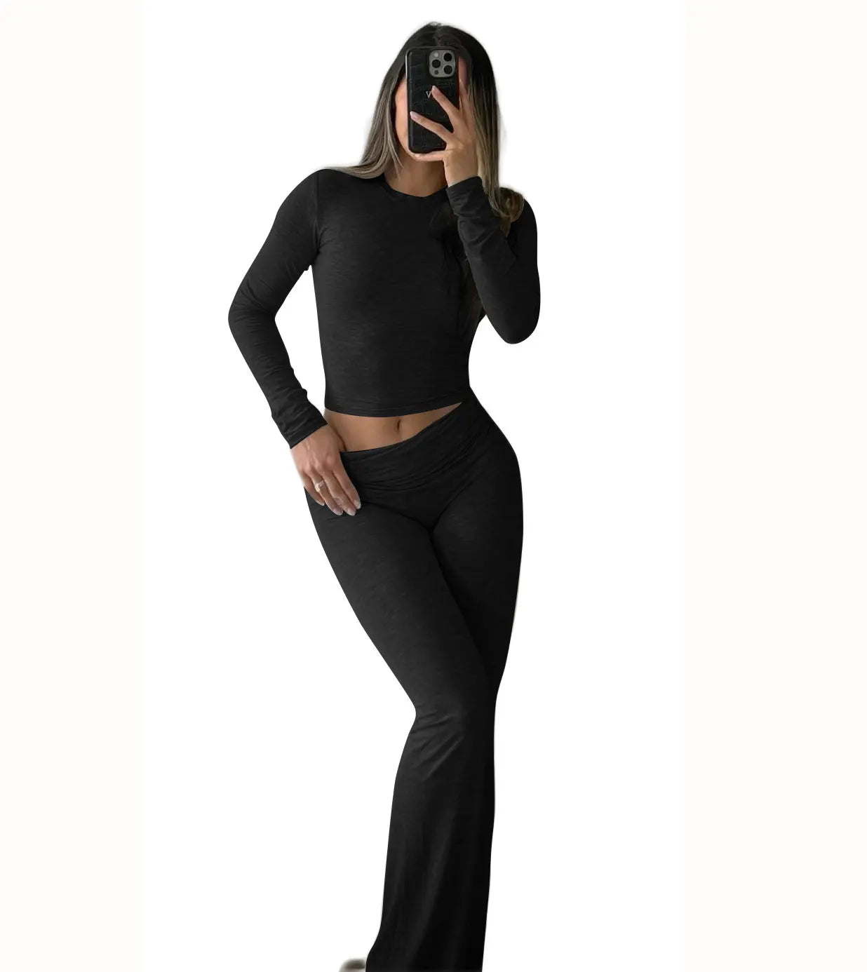 Women's Yoga Set - Long Sleeve Top & Wide Leg Pants