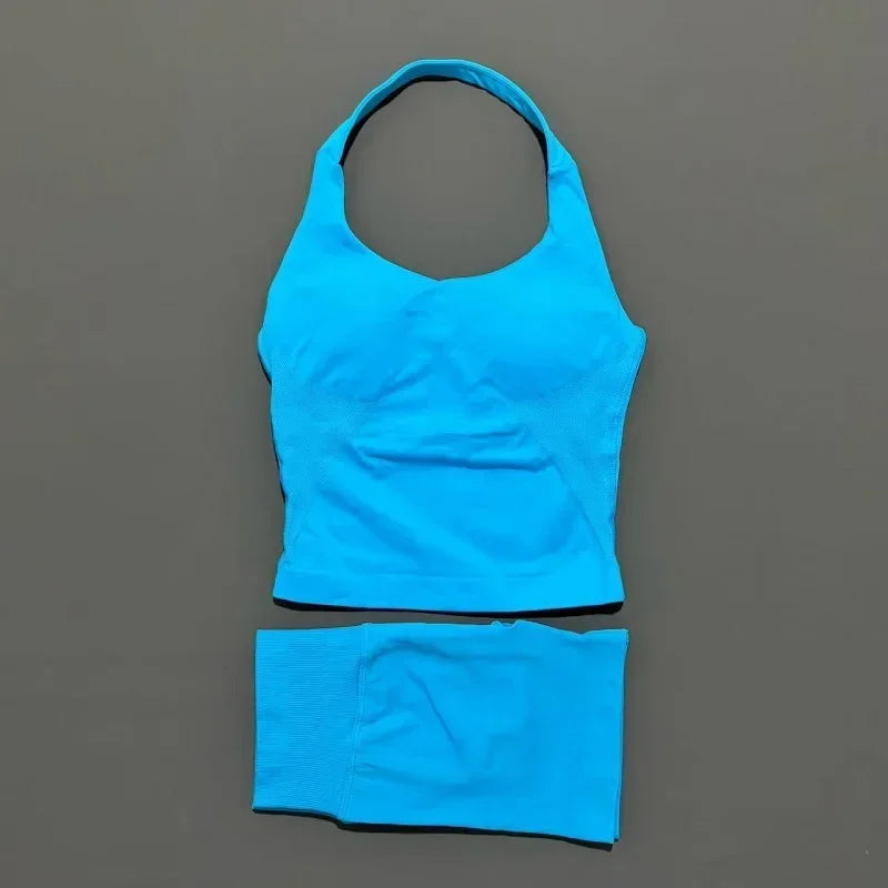 Women's Halter Top & Shorts Set - Seamless Yoga Workout Suit