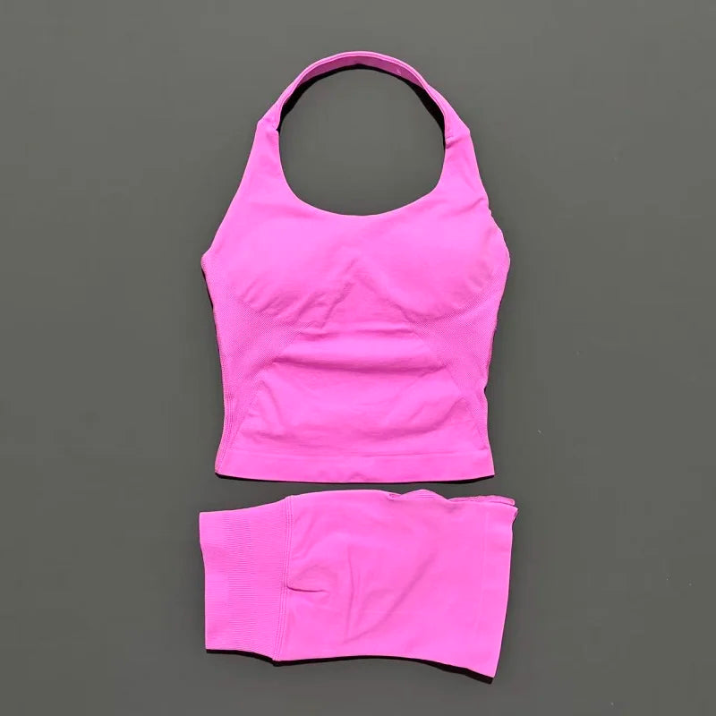 Women's Halter Top & Shorts Set - Seamless Yoga Workout Suit