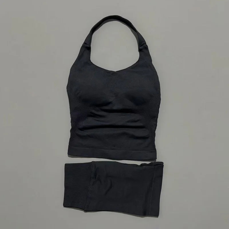 Women's Halter Top & Shorts Set - Seamless Yoga Workout Suit
