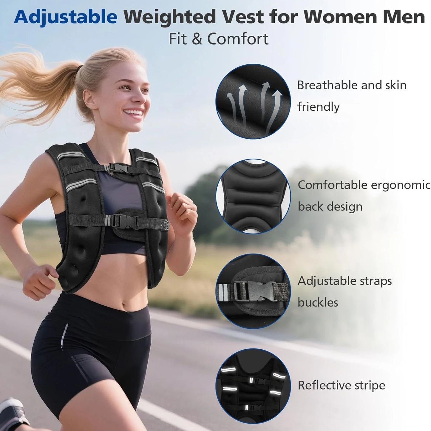Weighted Vest - Reflective Stripes for Workout & Running