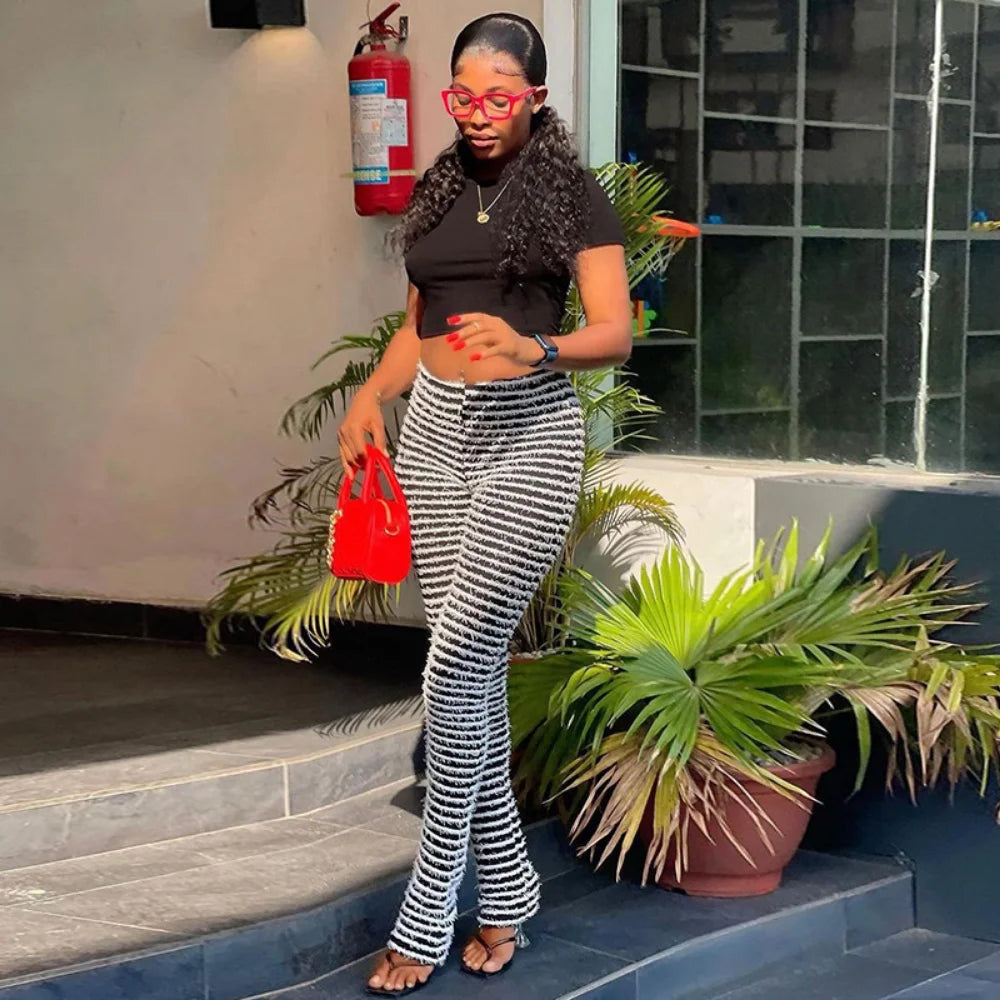 Color Block Stripe Pants - High Waist Loose Sweatpants