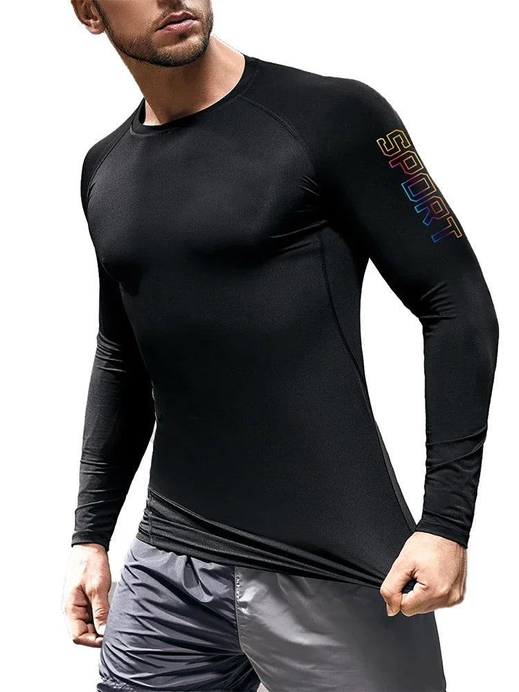 Men's Black Compression Long Sleeve Shirt - Quick Dry Base Layer