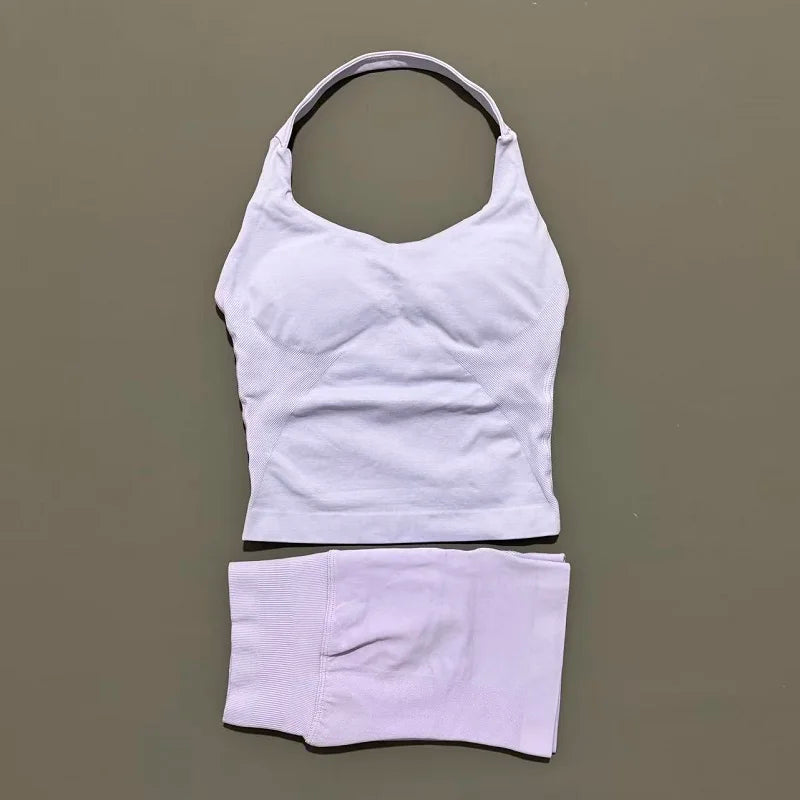 Women's Halter Top & Shorts Set - Seamless Yoga Workout Suit