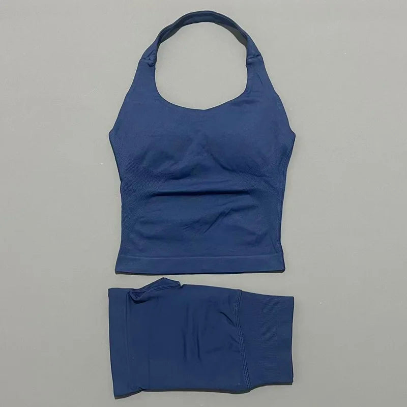 Women's Halter Top & Shorts Set - Seamless Yoga Workout Suit