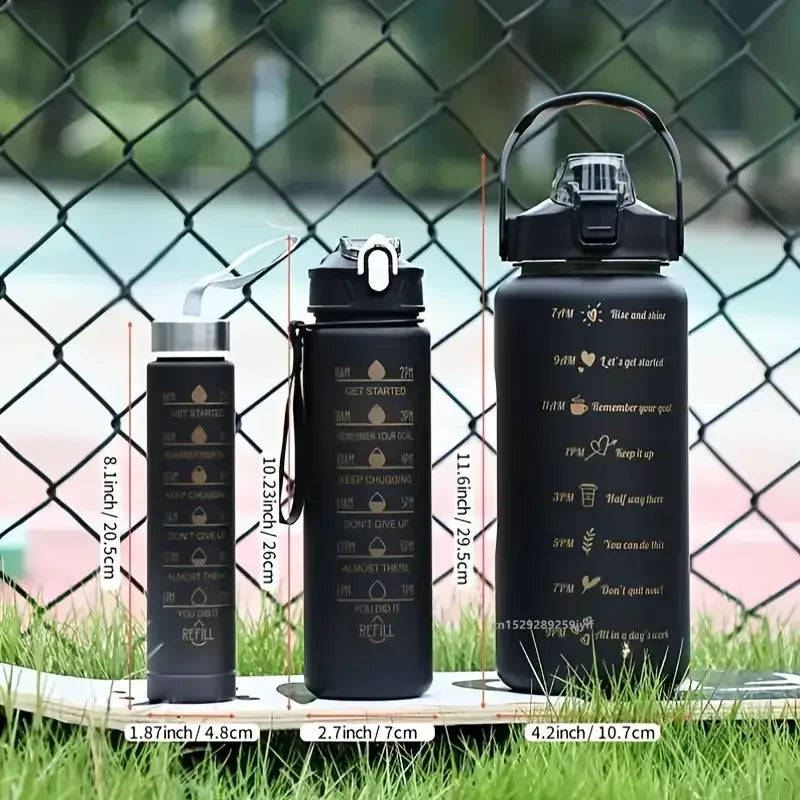 Sports Water Bottles Set - 3 Piece Gradient Leakproof Bottles with Straw