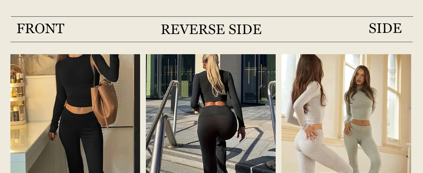 Women's Yoga Set - Long Sleeve Top & Wide Leg Pants