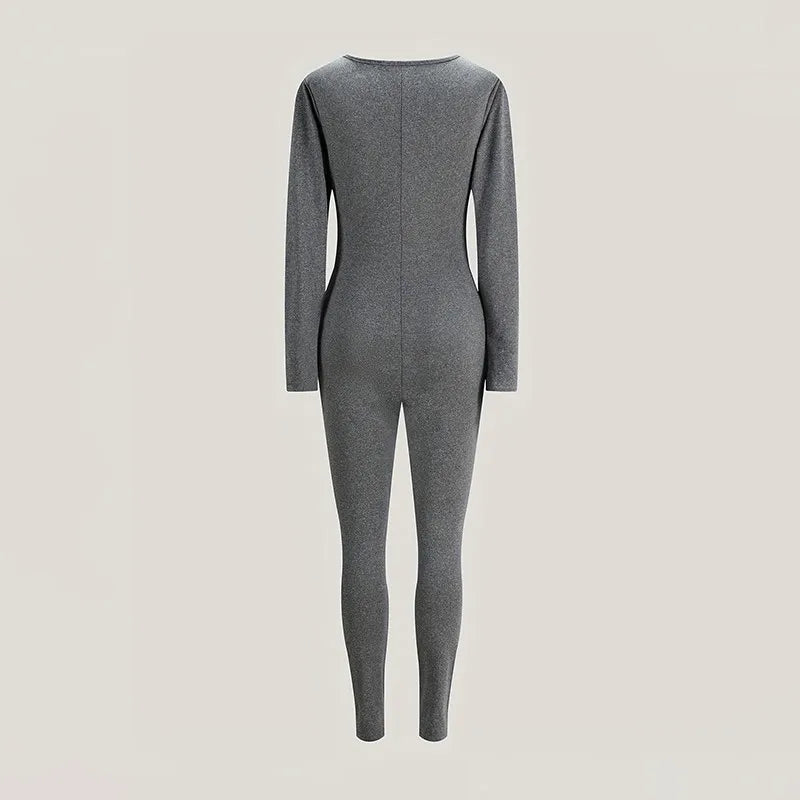 Women's Bodycon Jumpsuit - Long Sleeve Zipper Sports Overall