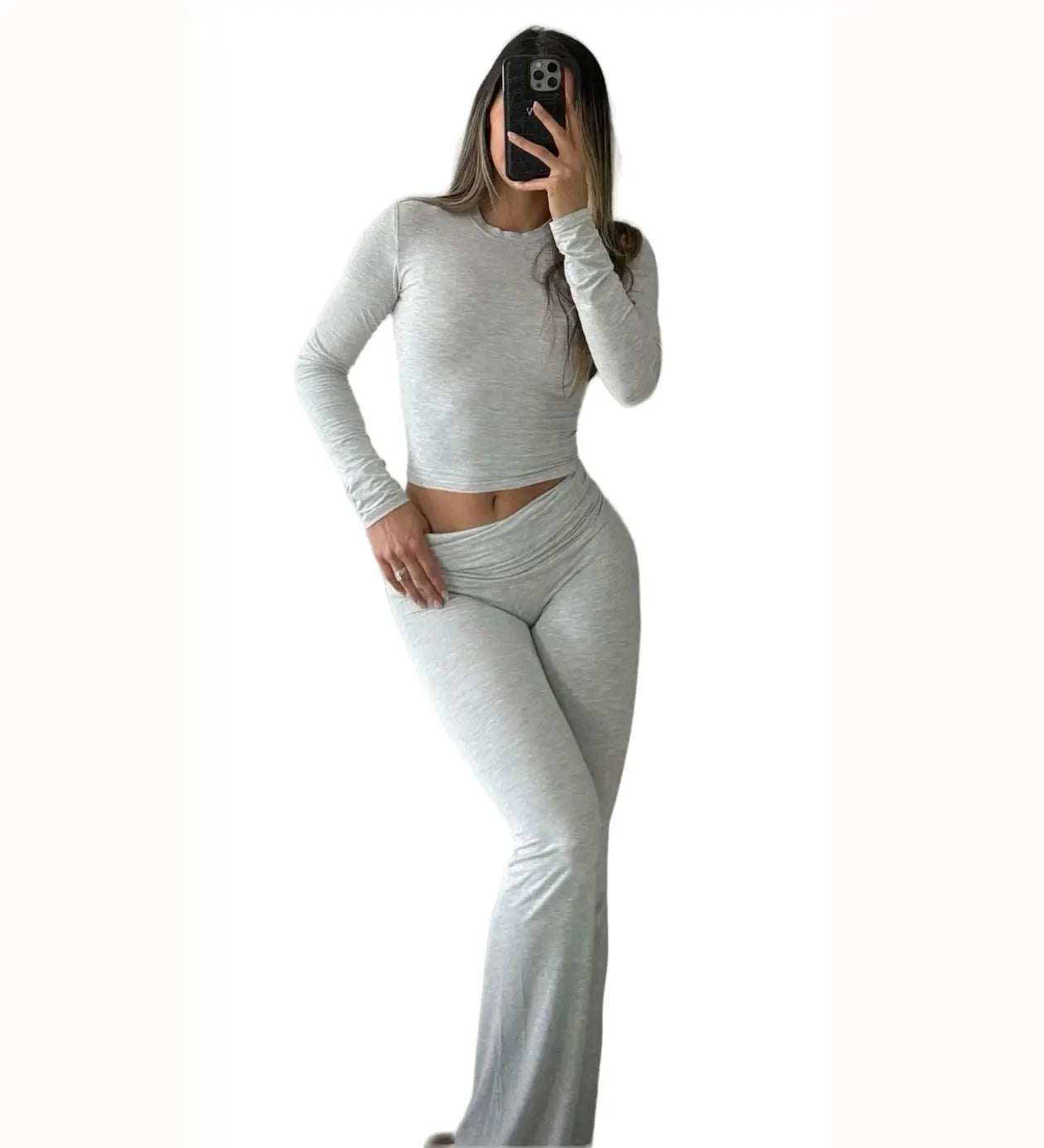 Women's Yoga Set - Long Sleeve Top & Wide Leg Pants