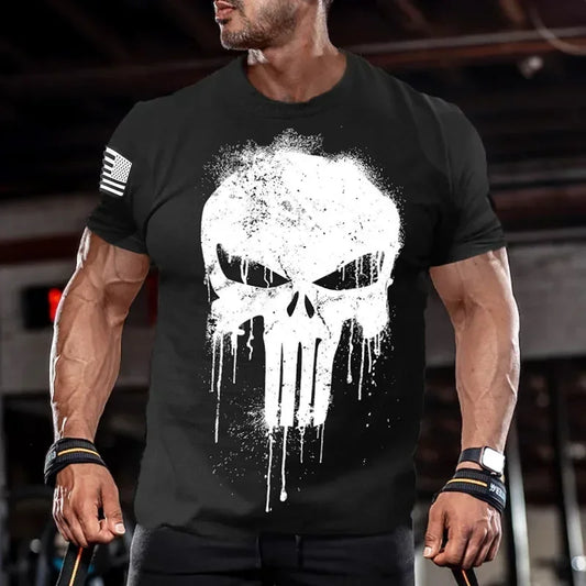 Vintage Skull Print T-Shirt - Military Style